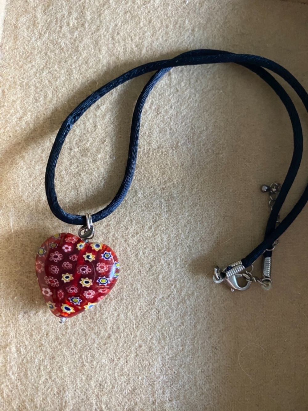 Red Millefiori Heart Pendant Necklace